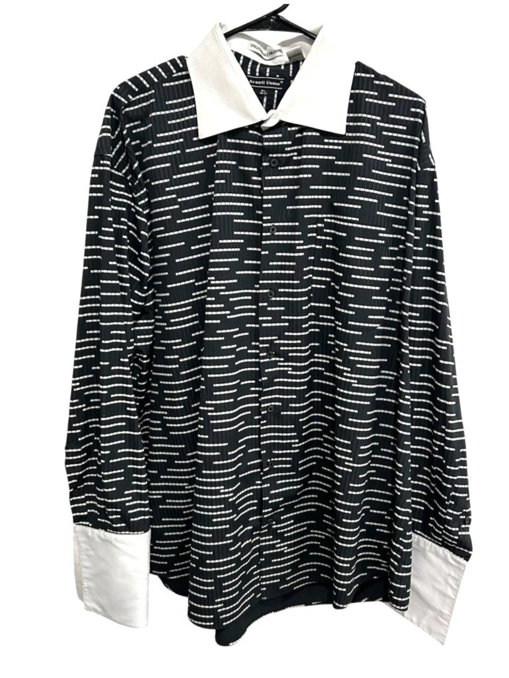 Avanti Uomo 18.5 Mens Black White Striped Contrast Collar Shirt Classic Academia